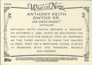 2012 Topps Allen & Ginter - What's in a Name? #WIN48 Tony Gwynn Back