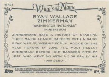 2012 Topps Allen & Ginter - What's in a Name? #WIN73 Ryan Zimmerman Back
