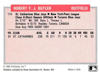 1991-92 ProCards Tomorrow's Heroes #174 Rob Butler Back