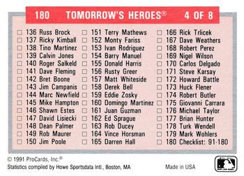 1991-92 ProCards Tomorrow's Heroes #180 Checklist: 91-180 Back