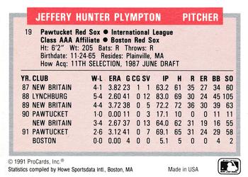 1991-92 ProCards Tomorrow's Heroes #19 Jeff Plympton Back