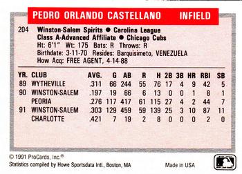 1991-92 ProCards Tomorrow's Heroes #204 Pedro Castellano Back