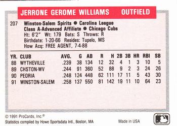 1991-92 ProCards Tomorrow's Heroes #207 Jerrone Williams Back