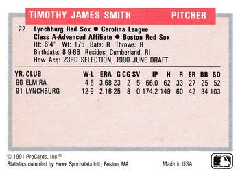 1991-92 ProCards Tomorrow's Heroes #22 Tim Smith Back