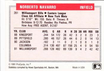 1991-92 ProCards Tomorrow's Heroes #281 Tito Navarro Back