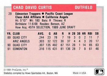 1991-92 ProCards Tomorrow's Heroes #29 Chad Curtis Back