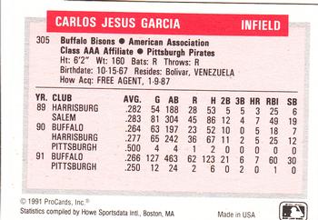 1991-92 ProCards Tomorrow's Heroes #305 Carlos Garcia Back