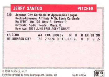 1991-92 ProCards Tomorrow's Heroes #329 Jerry Santos Back