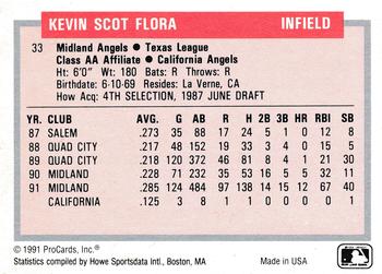 1991-92 ProCards Tomorrow's Heroes #33 Kevin Flora Back