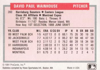 1991-92 ProCards Tomorrow's Heroes #260 David Wainhouse Back