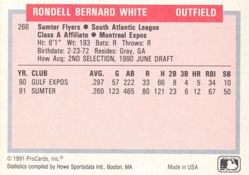 1991-92 ProCards Tomorrow's Heroes #266 Rondell White Back