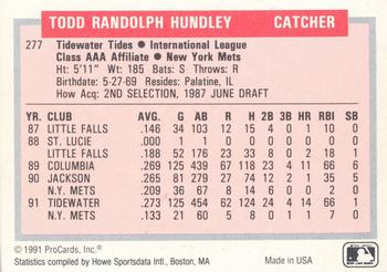 1991-92 ProCards Tomorrow's Heroes #277 Todd Hundley Back