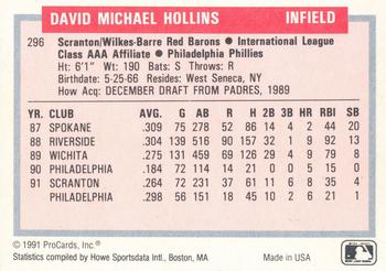 1991-92 ProCards Tomorrow's Heroes #296 Dave Hollins Back