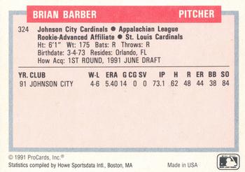 1991-92 ProCards Tomorrow's Heroes #324 Brian Barber Back