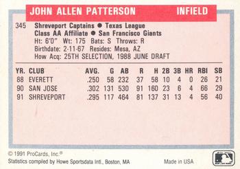 1991-92 ProCards Tomorrow's Heroes #345 John Patterson Back