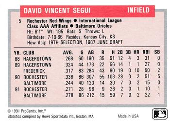 1991-92 ProCards Tomorrow's Heroes #5 David Segui Back