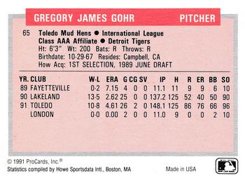 1991-92 ProCards Tomorrow's Heroes #65 Greg Gohr Back