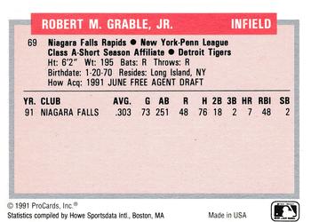 1991-92 ProCards Tomorrow's Heroes #69 Rob Grable Back