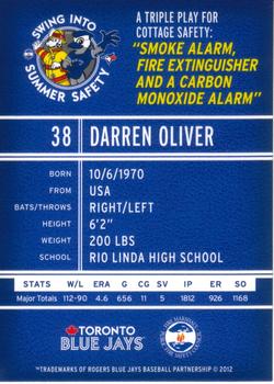 2012 Swing Into Summer Safety Toronto Blue Jays #NNO Darren Oliver Back