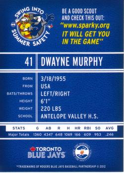 2012 Swing Into Summer Safety Toronto Blue Jays #NNO Dwayne Murphy Back