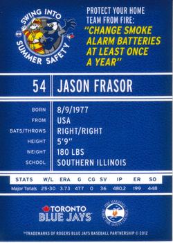 2012 Swing Into Summer Safety Toronto Blue Jays #NNO Jason Frasor Back