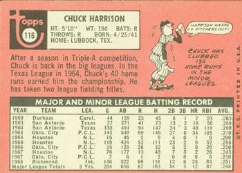 1969 Topps #116 Chuck Harrison Back
