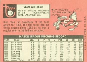 1969 Topps #118 Stan Williams Back