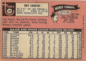 1969 Topps #125 Ray Sadecki Back