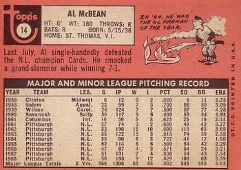 1969 Topps #14 Al McBean Back
