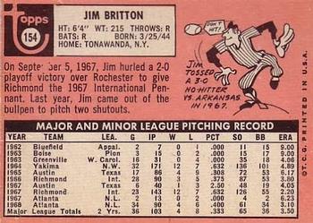 1969 Topps #154 Jim Britton Back