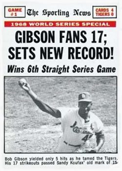 1969 Topps #162 World Series Game #1 - Gibson Fans 17; Sets New Record! Front