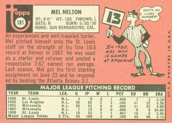 1969 Topps #181 Mel Nelson Back