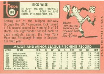 1969 Topps #188 Rick Wise Back