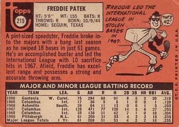 1969 Topps #219 Freddie Patek Back