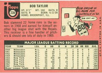 1969 Topps #239 Bob Taylor Back
