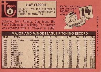 1969 Topps #26 Clay Carroll Back