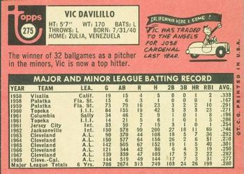 1969 Topps #275 Vic Davalillo Back