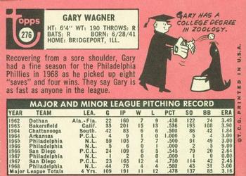 1969 Topps #276 Gary Wagner Back