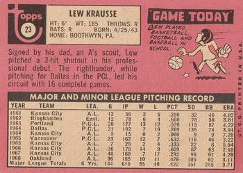 1969 Topps #23 Lew Krausse Back