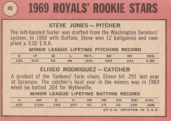 1969 Topps #49 Royals 1969 Rookie Stars (Steve Jones / Eliseo Rodriguez) Back
