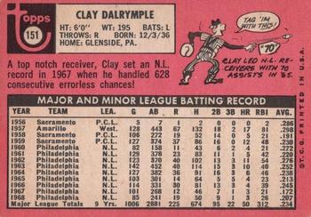 1969 Topps #151 Clay Dalrymple Back