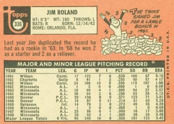 1969 Topps #336 Jim Roland Back
