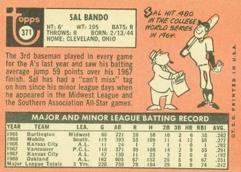 1969 Topps #371 Sal Bando Back
