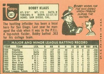 1969 Topps #387 Bobby Klaus Back