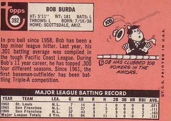 1969 Topps #392 Bob Burda Back