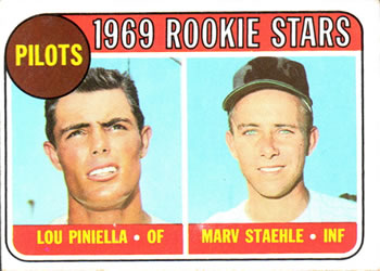 1969 Topps #394 Pilots 1969 Rookie Stars (Lou Piniella / Marv Staehle) Front