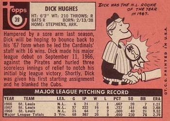 1969 Topps #39 Dick Hughes Back