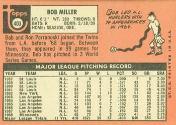 1969 Topps #403 Bob Miller Back