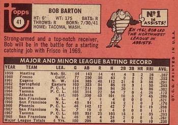 1969 Topps #41 Bob Barton Back