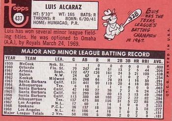1969 Topps #437 Luis Alcaraz Back